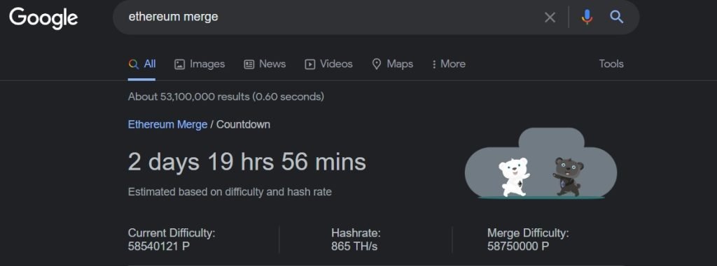 Google Search Engine Adds Countdown to Ethereum Merge