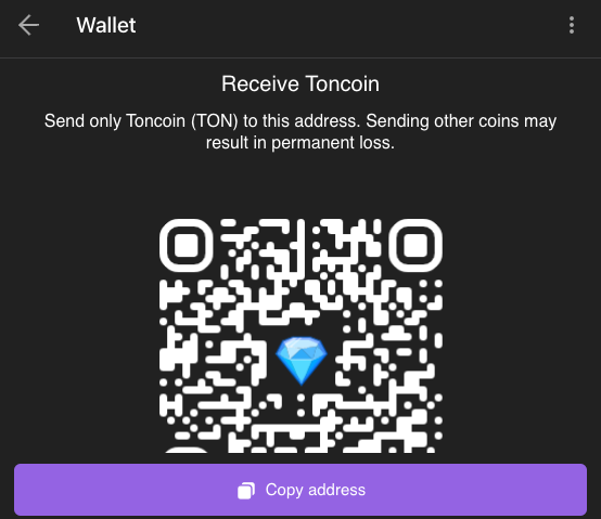 Receive Toncoin via @wallet