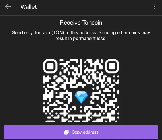 Receive Toncoin via @wallet