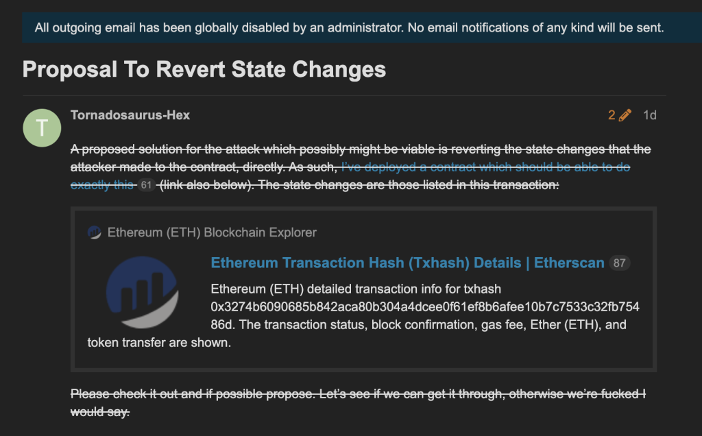 Tornado Cash hacker sends a proposal to reverse the attack